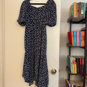 Navy Blue Floral Wedding Guest Dress